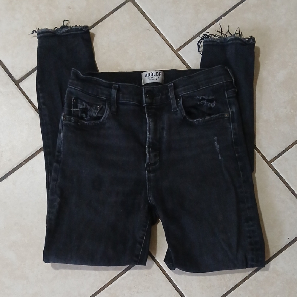 AGOLDE Womens Size 28 Black Distressed Ankle Skinny Jeans